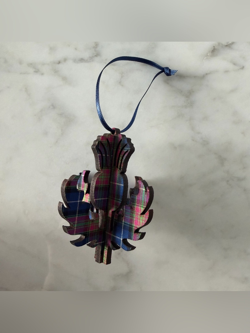 Scotland Scottish Purple Tartan Thistle 3D Wood Holiday Christmas Ornament